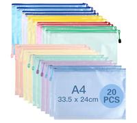 YOPEUC 20 Pcs Pochette Document Zippée A4,PVC Mesh Zipper Pouch Document Wallet,10 Couleurs Pochette Plastique Zippée,Étanche Sac Plastique Zip pour Voyage Fournitures Bureau 33,5 x 24cm