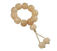 YOPI Bague en perles de bouddha en jade blanc naturel, racine de Bodhi, ornement suspendu au charbon de bois et pompon de fleur torsadé(Custardoldbucketbeads)