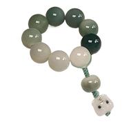 YOPI Bague en perles de bouddha en jade blanc naturel, racine de Bodhi, ornement suspendu au charbon de bois et pompon de fleur torsadé(Greenbeadtiger)