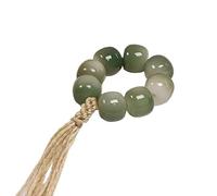 YOPI Bague en perles de bouddha en jade blanc naturel, racine de Bodhi, ornement suspendu au charbon de bois et pompon de fleur torsadé(Floatingflowertassel)