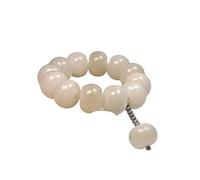 YOPI Bague en perles de bouddha en jade blanc naturel, racine de Bodhi, ornement suspendu au charbon de bois et pompon de fleur torsadé(Ashapplebeads)