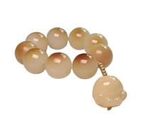 YOPI Bague en perles de bouddha en jade blanc naturel, racine de Bodhi, ornement suspendu au charbon de bois et pompon de fleur torsadé(Charcoalcatclawbeads)