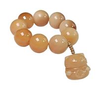 YOPI Bague en perles de bouddha en jade blanc naturel, racine de Bodhi, ornement suspendu au charbon de bois et pompon de fleur torsadé(Weatheredluckycat)