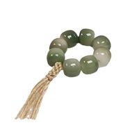 YOPI Bague en perles de bouddha en jade blanc naturel, racine de Bodhi, ornement suspendu au charbon de bois et pompon de fleur torsadé(Floatingflowerring)