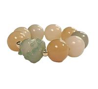 YOPI Bague en perles de bouddha en jade blanc naturel, racine de Bodhi, ornement suspendu au charbon de bois et pompon de fleur torsadé(Duobaoxiaolingfox)