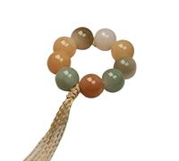 YOPI Bague en perles de bouddha en jade blanc naturel, racine de Bodhi, ornement suspendu au charbon de bois et pompon de fleur torsadé(Multi-treasuretassel)