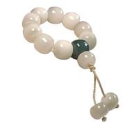 YOPI Bague en perles de bouddha en jade blanc naturel, racine de Bodhi, ornement suspendu au charbon de bois et pompon de fleur torsadé(Smokedoldbucketbeads)