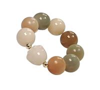 YOPI Bague en perles de bouddha en jade blanc naturel, racine de Bodhi, ornement suspendu au charbon de bois et pompon de fleur torsadé(Duobaocatclawbeads)