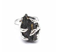 YOPI Bague griffe en pierre brute de tourmaline noire naturelle - Bijou artisanal unique pour protection et style, One Size