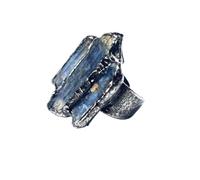 YOPI Bague réglable en minerai Brut de Cristal Bleu - Style Argent Ancien galvanisé amorphe