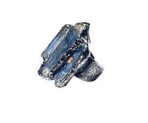 YOPI Bague réglable en minerai Brut de Cristal Bleu - Style Argent Ancien galvanisé amorphe