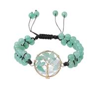 YOPI Bracelet arbre de vie tressé à double rangée d'améthyste et d'aventurine verte - Conception enveloppée de fil d'or réglable(green)
