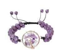 YOPI Bracelet arbre de vie tressé à double rangée d'améthyste et d'aventurine verte - Conception enveloppée de fil d'or réglable(Amethyst)