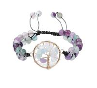 YOPI Bracelet arbre de vie tressé à double rangée d'améthyste et d'aventurine verte - Conception enveloppée de fil d'or réglable(Coloredfluorite)