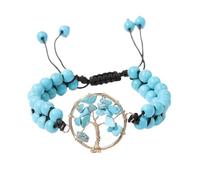 YOPI Bracelet arbre de vie tressé à double rangée d'améthyste et d'aventurine verte - Conception enveloppée de fil d'or réglable(Blue)