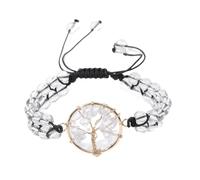 YOPI Bracelet arbre de vie tressé à double rangée d'améthyste et d'aventurine verte - Conception enveloppée de fil d'or réglable(Whitecrystal)