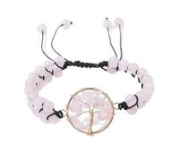 YOPI Bracelet arbre de vie tressé à double rangée d'améthyste et d'aventurine verte - Conception enveloppée de fil d'or réglable(Rosequartz)