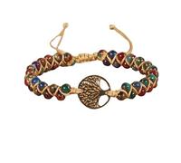 YOPI Bracelet de perles de grès doré coloré - Perles rondes double rangée de 4 mm - Conception d’arbre de vie(Shalloworchid)