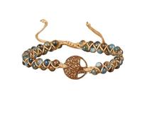 YOPI Bracelet de perles de grès doré coloré - Perles rondes double rangée de 4 mm - Conception d’arbre de vie(Color)