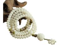 YOPI Bracelet racine de Bodhi en jade blanc - Collier de 108 perles en pierres précieuses naturelles for la méditation et la spiritualité(ResinLotus)