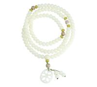 YOPI Bracelet racine de Bodhi en jade blanc - Collier de 108 perles en pierres précieuses naturelles for la méditation et la spiritualité(Resinlotusrootslices)