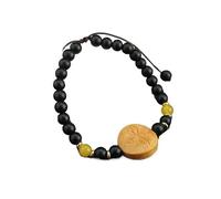 YOPI Bracelet vintage en perles émaillées chinoises - Bracelet en perles rondes en bois jaunes représentant le dieu de la richesse - Bijoux de style chinois for hommes et femmes(BarbieTanBuddha'sEye)