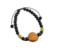 YOPI Bracelet vintage en perles émaillées chinoises - Bracelet en perles rondes en bois jaunes représentant le dieu de la richesse - Bijoux de style chinois for hommes et femmes(BarbieTanzakiram)