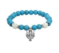YOPI Bracelet vintage en perles rondes turquoise for femme | Bijou élastique fait main de style ethnique avec fleurs(B1637Owl)