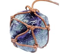 YOPI Collier avec Pendentif en Pierre Brute de Fluorite irrégulière Naturelle - Chaîne de Pull tissée en Grosses Particules de minerai
