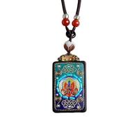 YOPI Collier de Bouddha fait à la main avec pendentif Dieu éléphant Bouddha Fortune Master - Chaîne en laine et pendentif Thangka en bois de santal(Color3)