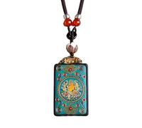 YOPI Collier de Bouddha fait à la main avec pendentif Dieu éléphant Bouddha Fortune Master - Chaîne en laine et pendentif Thangka en bois de santal(Color1)