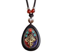 YOPI Collier de Bouddha fait à la main avec pendentif Dieu éléphant Bouddha Fortune Master - Chaîne en laine et pendentif Thangka en bois de santal(Color5)
