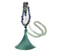YOPI Collier de Perles de Jade Antique avec Motif de Couronne à Longs Pompons for Femme