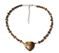 YOPI Collier pendentif amour en pierre naturelle-oeil de tigre vert, chaîne de perles de jade rouge et de fluorite