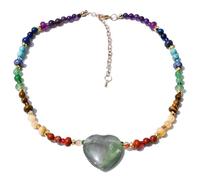 YOPI Collier pendentif amour en pierre naturelle-oeil de tigre vert, chaîne de perles de jade rouge et de fluorite