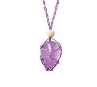 YOPI Collier Pendentif en Cristal d'améthyste Rolling Stone Fait Main - Bijoux en Corde tressée Naturelle(Purplefluorite)