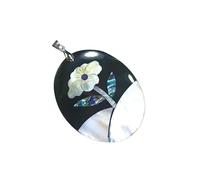 YOPI Collier Pendentif Fleur en Coquillage d'ormeau Cousu Main - Motif Mixte Coquillage Noir et Blanc(C10702)