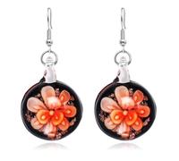 YOPI Elegant Black Bottom Glass Flower Round Pendant Earrings for Women(Rouge)