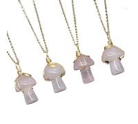 YOPI Lot de 4 pendentifs en Cristal Naturel, Petits Champignons en Soie, 20 mm, for la Fabrication de Bijoux DIY(PinkCrystal)