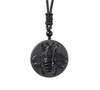 YOPI Pendentif Collier Abeille Obsidienne - Design Unique d'insecte avec Charme étoile à Six Branches for Les Amoureux de la Nature(Bee)