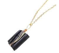 YOPI Pendentif en Cristal de Tourmaline Noire Naturelle avec chaîne en Or - Bijoux en Pierre irrégulière tissés à la Main