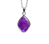 YOPI Pendentif en cristal semi-précieux naturel - Améthyste, Quartz rose, Oeil de tigre, Lapis Lazuli et Labradorite, Conception unique de goutte d'eau en losange(Amethyst)