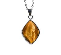 YOPI Pendentif en cristal semi-précieux naturel - Améthyste, Quartz rose, Oeil de tigre, Lapis Lazuli et Labradorite, Conception unique de goutte d'eau en losange(Tigereyestone)