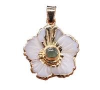 YOPI Pendentif Fleur en Coquillage Blanc sculpté Naturel - Breloques en Pierre Semi-précieuse for la création de Bijoux - Accents Turquoise for Colliers et Boucles d'oreilles(Green Aventurine)