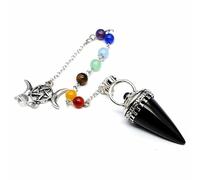 YOPI Pendule en Pierre Naturelle, étoile et Lune, cône en Cristal - Bijoux Marteau en Lapis-Lazuli et Cristal Blanc for la guérison et la méditation(Obsidian)