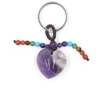 YOPI Porte-clés cœur en Perles Rondes de Cristal à Sept Pierres - Pendentif élégant for Sac et Voiture, idéal comme Cadeau(Amethyst)