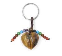 YOPI Porte-clés cœur en Perles Rondes de Cristal à Sept Pierres - Pendentif élégant for Sac et Voiture, idéal comme Cadeau(Tiger'seye)