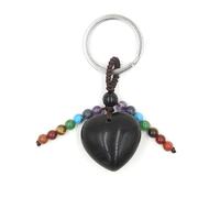 YOPI Porte-clés cœur en Perles Rondes de Cristal à Sept Pierres - Pendentif élégant for Sac et Voiture, idéal comme Cadeau(Obsidian)