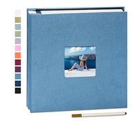 Yopih Album Photo Adhésif 40 Pages Couverture en Lin Scrapbook 28 X 27 cm Album DIY Surdimensionné Préservation Bébé Croissance Mariage Voyage Famille Cadeau Bleu Ciel