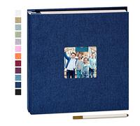 Yopih Album Photo Adhésif 40 Pages Couverture en Lin Scrapbook 33 X 32 cm Album DIY Surdimensionné Préservation Bébé Croissance Mariage Voyage Famille Cadeau Bleu